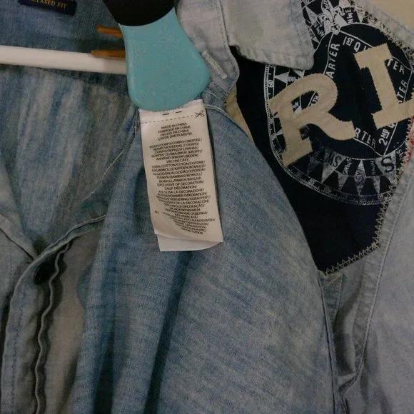 Men's 2010s Polo Ralph Lauren USRL Naval Flag Chambray Shirt Size Medium - Picture 4 of 4